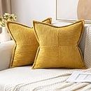 MIULEE Corduroy Pillow Covers with Splicing Set of 2 Super Soft Couch Pillow Covers Broadside Striped Decorative Textured Throw Pillows for Cushion Bed Livingroom 18 x 18 inch, Grass Yellow