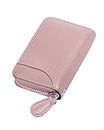 Womens Credit Card Holder Small RFID Blocking Ladies Wallet with Stainless Steel Zipper Excellent Genuine Leather Accordion Wallets Case for Women ID Compact Slim Blocked Zip Accordian Cards Pink