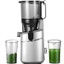 AMZCHEF Automatic Cold Press Juicer Machines 250W Free Your Hands -135MM Opening and 1.8L Capacity Slow Juicers for Whole Fruit and Vegetable, with Triple Filter, Safety Lock, Classic Silver