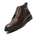 LOUIS STITCH Men's Italian Leather High Ankle Boots American Brown Handmade British Style Shoes for Men Hiking Biking (BTWBND_) (Size-9 UK)