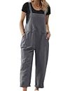 YESNO Women Long Casual Loose Bib Pants Overalls Baggy Rompers Jumpsuits with Pockets PV9 (XL, PV9 Gray)