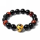 Merdia Weekly Promotion 30% Discount Men's Tiger Eye Stone Elastic Bead Bracelet with Dragon Pattern Bead (12MM yellow) for Father's Day!