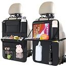 Oasser Car Seat Organiser 2 Pack, Car Organiser Back Seat for Kids with Foldable Table Tray 13 Inches iPad, Back Seat Organiser with 11 Storage Pockets Garbage Bag, Black (E2A)