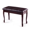 Solid Wood PU Leather Piano Bench Padded Double Duet Keyboard Seat Storage Brown