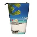 MOLIAE Monochrome Sketch Style Gaming printed Pencil Case Pen Holder Telescopic Pencil Pouch Bag Stationery, for School Office, Beach Palm Tree Chairs Boats, One Size, Modern