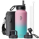 32 oz Water Bottle with Straw & Spout Lid, Coolflask Insulated Water Bottle 1/4 Gallon Wide Mouth, Sweat-Proof BPA-Free Keep Cold Up to 48 Hrs or Hot Up to 24 Hrs, Bubblegum Princess