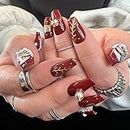 Valentine's Day Time Limit Press on Nails Handmade Coffin False Nails Press on Red Nails,10pcs Reusable Luxury Fake Nails 10pcs (Size:Small)