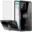 Phone Case for Samsung Galaxy S10 Lite with Tempered Glass Screen Protector Clear Cover and Stand Ring Holder Cell Accessories Rubber Transparent Glaxay S10lite S 10 10s Galaxies A91 Cases Men Black