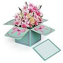 Banzk Lily Thank you Card, 3D Pop up Greeting Cards, Birthday Gift Card with Note Card and Envelope, Teacher Appreciation Card, Best Friend Gift, Flowers Box Greeting Cards for Mom, Grandma, Father