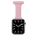 Nurse Watch Band Compatible with Apple Watch Fob 38mm 40mm 41mm, Nurse Watch Fob with Pin-On Brooch, Soft Silicone Replacement Bands for iwatch Series 8/7/6/SE2/SE/5/4/3/2/1, Pink