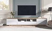 Merax Wood TV Stand Entertainment Center with Storage Cabinets & Open Shelves, Modern TV Console Table for TVs Up to 80” for Living Room Bedroom (White)