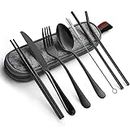 Cutlery Set, JR INTL Portable Stainless Steel Flatware Set, Travel Camping Cutlery Set, Portable Utensil Travel Silverware Dinnerware Set (Black)