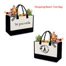 Personalized 26 Initial Canvas Beach Tote Bag Handbag Gifts for Mother Women