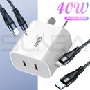 Dual Type C Fast Wall Charger USB C To C Cable Power Adapter For iPhone Samsung