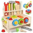 Wooden Kids Tool Set Toy, Toddler Tool Bench Montessori Toys for 2 3 4 Year Olds, 38 Pcs Educational STEM Construction Toys Pretend Play Toddler Tool Set Birthday Gift for Age 2-4 Boys & Girls