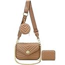 Brown Quilted Crossbody Bag for Women Shoulder Bag Small Crossbody Purse with Coin Bag Trendy Purses and Handbags 3PCS Set