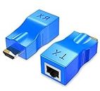 JahyShow 2 Pack HDMI Extender Adapter, HDMI to RJ45 Network HDMI Repeater, Ethernet HDMI Cat5 CAT6 Extender Included Transmitter & Receiver 1080P Converter for HDTV HD TV DVD (Blue)