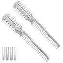2Pcs Dual Side Hair Thinning Comb Hair Cutter Comb Double Edge Hair Removal Comb Hair Cutting Scissor with Blade for Hair Cutting and Styling,Comes with 10 Replacement Heads