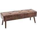 HOMCOM Bedroom Bench, End of Bed Bench with Button Tufted Design, PU Leather Upholstered Entryway Bench with Wood Legs, Brown