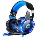 VersionTECH. Stereo Gaming Headset for PS4 Xbox One Controller, Noise Reduction Over Ear Headphones with Mic, Bass Surround & LED Lights for Laptop PC Mac PS3 and Nintendo Switch Games - Blue