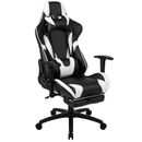 Flash Furniture CH-187230-BK-GG Swivel Racing Gaming Chair w/ Footrest - Black & White LeatherSoft, Black Base w/ Casters