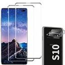 [2+2 Pack] Samsung Galaxy S10 Tempered Glass Screen Protector + Camera Lens Protector 3D Full Coverage[Anti-Scratch]HD Fingerprint Unlock Protector for Galaxy S10