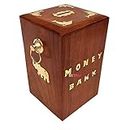 MITRIA TRADERS Money Bank - Master Size/Big Size Large Piggy Bank Wooden 6 X 5 Inch For Kids And Adults (Brown), Antique