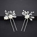 Bridal Hair Pins - 2PCS Silver Wedding Hair Accessories, Fanvoes Ivory Pearl Vintage Flower Rhinestone Crystal Hair Pieces Headpiece Jewelry for Mother of Bride Brides Bridesmaid Women Flower Girls