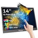 Portable Monitor Touchscreen, HDR, 400cd/m², 14 Inch IPS 1920x1200 Touch Screen Display with Built-in Kickstand & Speakers, HDMI, USB C, 100% sRGB, External Monitor for Laptop PC Phone Mac Xbox