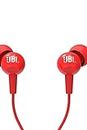 JBL C100SI Wired In Ear Headphones with Mic, JBL Pure Bass Sound, One Button Multi-function Remote, Premium Metallic Finish, Angled Buds for Comfort fit (Red)