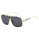 Kimorn Sunglasses For Men and women Oversized Retor Goggle Metal Frame Sun Glasses k0336 (Gold&Black)