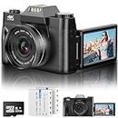 Digital Camera 4K 56MP Vlogging Camera with 3'' 180-degree Flip Screen, 16X Digital Zoom Camera for Photography with Auto Focus & 32GB Card & 2 Batteries for Teens Students Kids Boys Girls