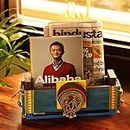 ExclusiveLane Hand-Painted Dhokra Wooden Newspaper Stand Magazine Holder, Turquoise Blue