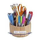 MobileVision Bamboo Rotating Office & Art Supply Organizer Multiple Compartments, 9 Sections for Pens, Pencils, Highlighters, Markers, Scissors, Accessories & More