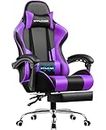 GTPLAYER Gaming Chair, Computer Chair with Footrest and Lumbar Support, Height Adjustable Game Chair with 360°-Swivel Seat and Headrest and for Office or Gaming (Faux Leather, Purple)