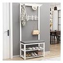 LiuGUyA Clothes Rail Rack 4-in-1 Entryway with Shoe Bench, Coat Rack with 12 Hooks And 2 Hanging Rods,with Bench And Shoe Storage,Metal Frame (White 100 * 33 * 1