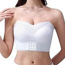 KEOYA Women's Strapless Bra Front Buckle Lift Non-Slip Full Support Push up Bandeau Top Bra Detachable Straps White XL