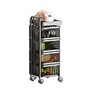 E Rotating Storage Cart Free Standing Square Utility Cart Storage Shelf Organizer for Home Office Living Room Bedroom Kitchen and Bathroom(Size:2-Tier Color:Black) (Black 5) (Black 4)