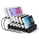 CAIROCK 6 Ports USB Charging Station for Multiple Devices, Detachable Desktop Docking Charging Station Organizer Compatible with iPhone, iPad, Cell Phone, Tablets and More (Black)