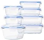 Amazon Basics Airtight Glass Food Storage Container Set with BPA-Free & Locking Plastic Lids, 14 Pieces (7 Containers + 7 Lids), Clear