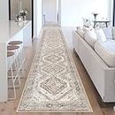 KUTA Washable Runner Rug 2.6x14, Non-Slip Hallway Kitchen Runner Rugs Ivory with Rubber Backing,Extra Long 14ft Carpet Runners Indoor for Stairs Bedroom Bathroom