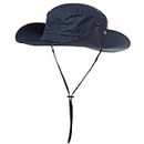 Comhats UPF 50 Wide Brimmed Sun Hat UV Protection with Chin Cord Waterproof Safari Hat Packable Outdoor Walking Trekking Gardening Hat Adjustable 56-60CM Navy