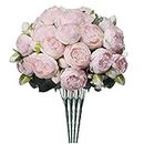 Hoikwo 4 Bunches Small White Pink Light Pink Peony Peony Artificial Flowers (20 Peony Heads), Silk Fake Fake Silk Flowers Bouquet with Stems for Home Wedding Party Table Centerpieces