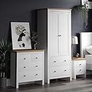 Vida Designs Arlington 3 Piece Bedroom Sets, Bedside cabinet, Chest of Drawer & Wardrobe (White & Oak, 2D Nightstand, 4D Chest & 2D Wardrobe)