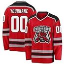 Custom Name Team Logo Number Red White-Black Hockey Jersey, Customized Personalized Team Name Number V-Neck Sports Hockey Jersey for Men Women Youth
