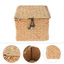 Caja de almacenamiento tejida con tapa para decoración de escritorio y organización del hogar