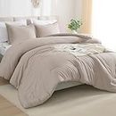 Andency King Size Comforter Set Bed in a Bag - 7 Pieces King Size Bedding Comforter Sets Oatmeal for All Season, Boho Soft Lightweight Comforter with Fitted Sheets, Flat Sheets, Pillowcases & Shams