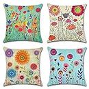Artscope Set of 4 Decorative Cushion Covers 45x45cm, Flowers Pattern Waterproof Throw Pillow Covers, Perfect to Outdoor Patio Garden Bench Living Room Sofa Farmhouse Decor