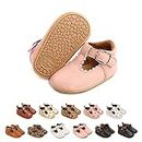 Baby Girls First Walking Shoes Mary Jane PU Leather Anti-Slip Princess Shoes Infant Baby Shoes 6-12 Months,D Pink