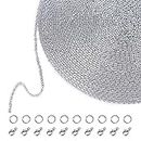 33 Füße Edelstahl DIY Link Kette Halsketten mit 20 Karabiner Verschlüsse und 30 Sprung Ringe für Schmuck Herstellung, 1,5 mm
